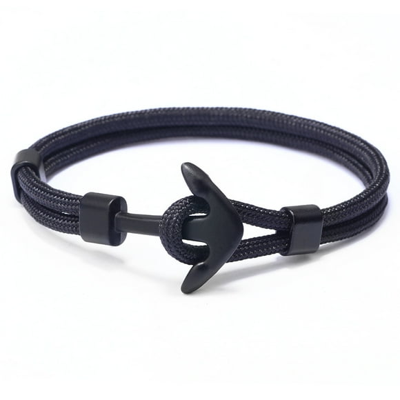 3pc Polyester Cord Multi-strand Bracelets with Alloy Anchor Clasps Gunmetal Black 21cm