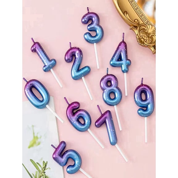 3pc Purple Blue Galaxy Space Gradient Digital 0 1 2 Candle Creative Romantic Party Dreamlike Gradient Candles
