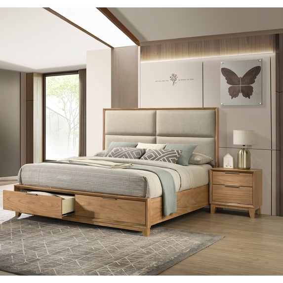 3pc Queen Size Platform Storage Bed Nightstand Solid Set Wood Furniture