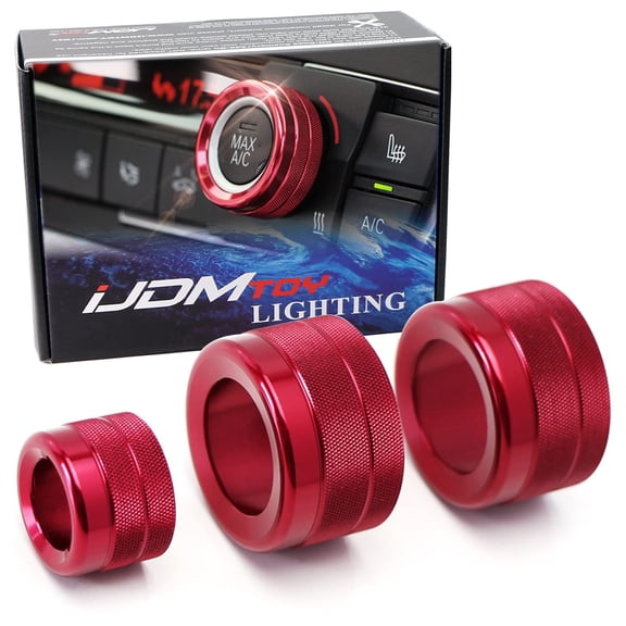 3pc Red Aluminum AC Climate Control Radio Volume Turner Ring Covers For 11-16 BMW F10 F11 F07 5 Series 5GT, 11-17 F12 F13 F06 6 Series, Gran Coupe, 08-15 F01 F02 7 Series