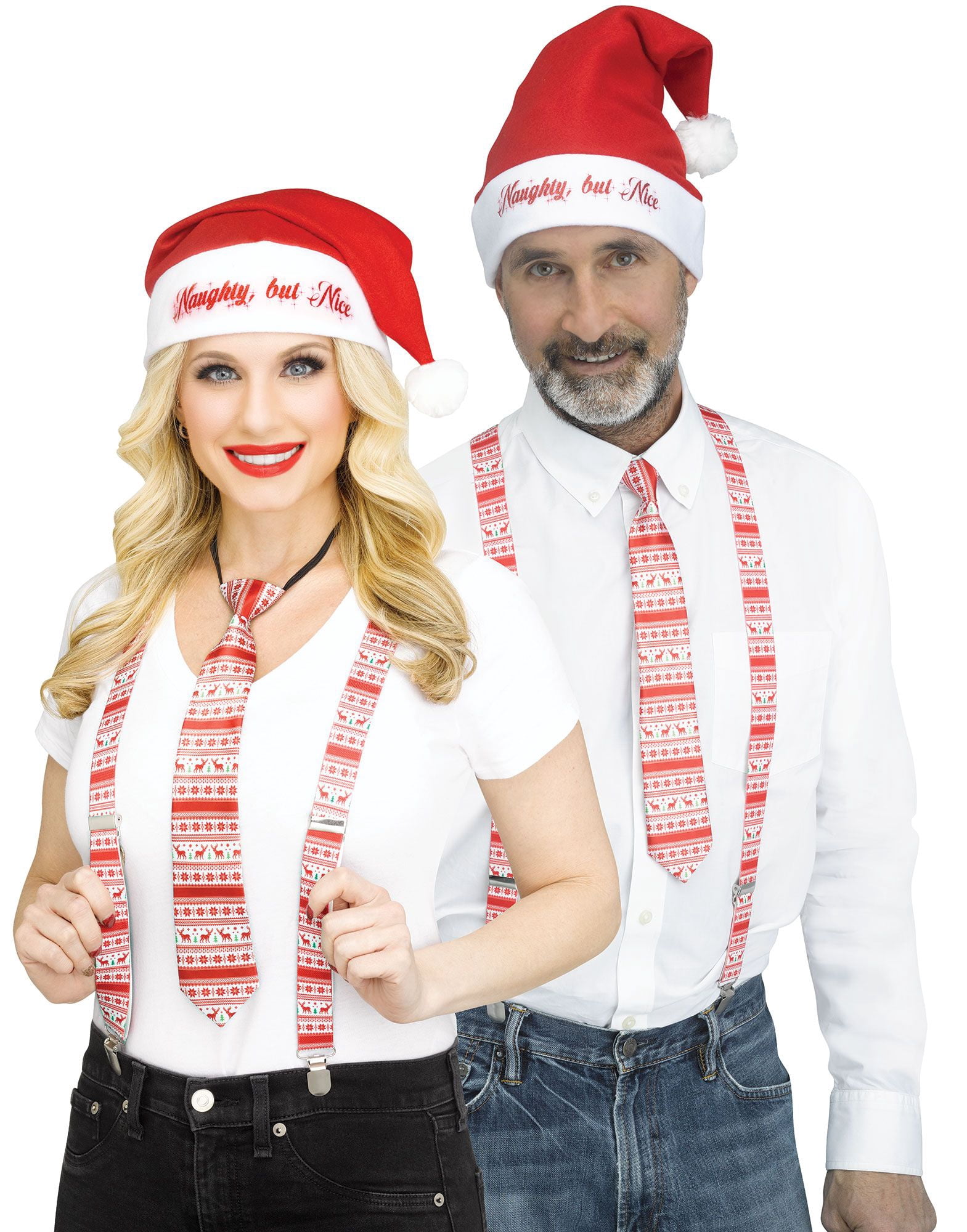 3pc Red and White Reindeer Holly Day Christmas Suspender Kit - One Size Fits Most