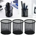 3pc Round Black Metal Pen Holder Pen Bucket Craft Student Desktop