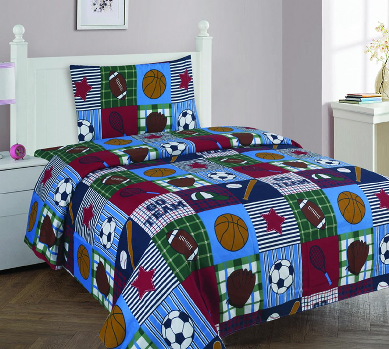 3pc SPORT 2 Kids Microfiber Twin Size Bedding Bed Set 1 Flat, 1 Fitted Sheet, and 1 Pillowcase