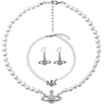 thumbnail image 1 of 3pc Saturn Artificial Rhinestone Pearl Necklace Set White Crystal Jewelry Lady, 1 of 5