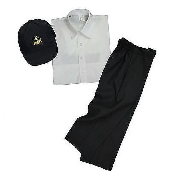 3pc Set Baby Toddler Boys Black Navy Brown Pants Anchor Hat Uniform Suit S-7
