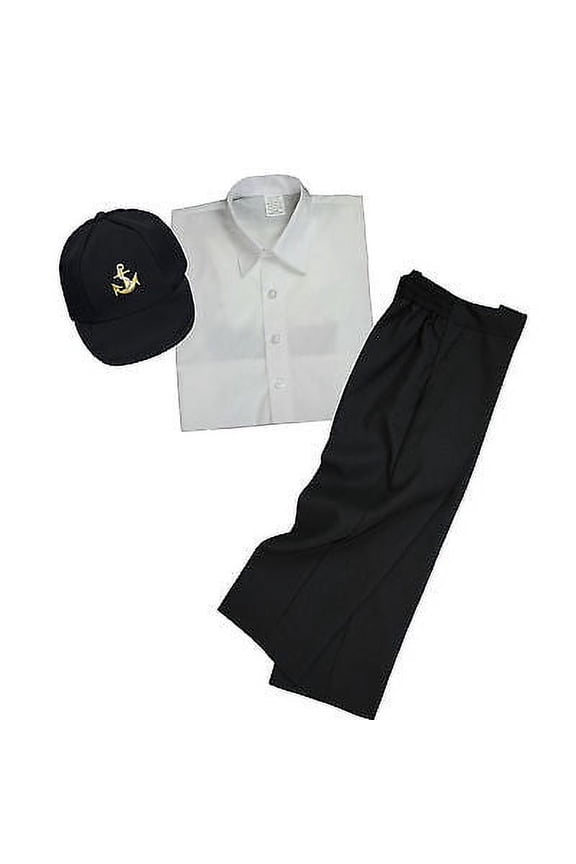 3pc Set Baby Toddler Boys Black Navy Brown Pants Anchor Hat Uniform Suit S-7