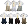 thumbnail image 1 of 3pc Set BoyToddler Formal Party Mustard Necktie White Black Khaki Shorts S-4T, 1 of 2