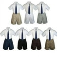 thumbnail image 1 of 3pc Set BoyToddler Formal Party Navy Necktie White Black White Khaki Shorts S-4T, 1 of 2