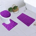 thumbnail image 1 of 3pc Set Memory Foam Bathroom Rugs Mat Lid Cover Super soft Dry Inmediately Non Slip Embossed Cobblestone Pebble Purple Color, 1 of 6