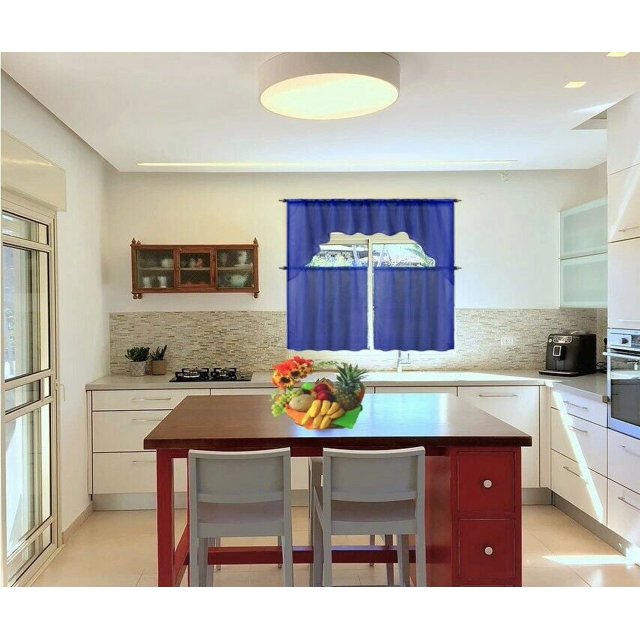 3pc Sheer Voile Kitchen Set Window Curtain See Thru 2 Tier Panels + 1