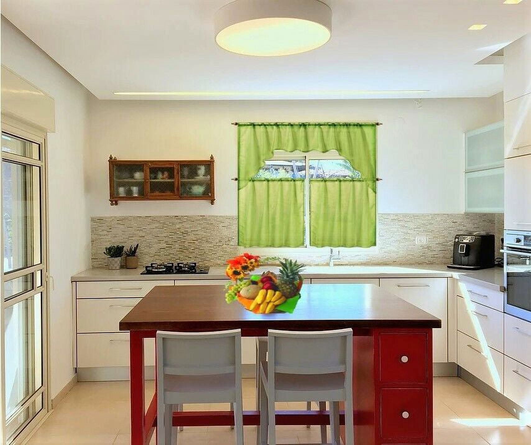 3pc Sheer Voile Kitchen Set Window Curtain See Thru 2 Tier Panels + 1