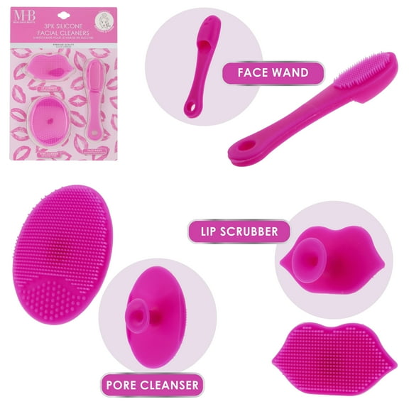 3pc Silicone Facial Cleaners Kit - Face Wand, Lip Scrubber, Pore Cleanser | Reusable Facial Tools for Gentle Daily Cleansing and Exfoliation
