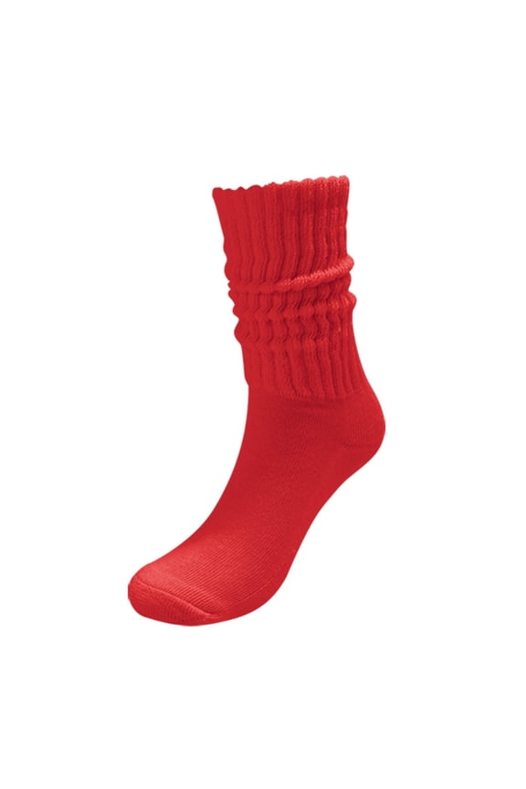 3pc Slouchy Crew Socks, Unisex Casual Loose Ribbed Mid Tube Socks for Daily Wear Red Thigh High Socks Plus Size One Size