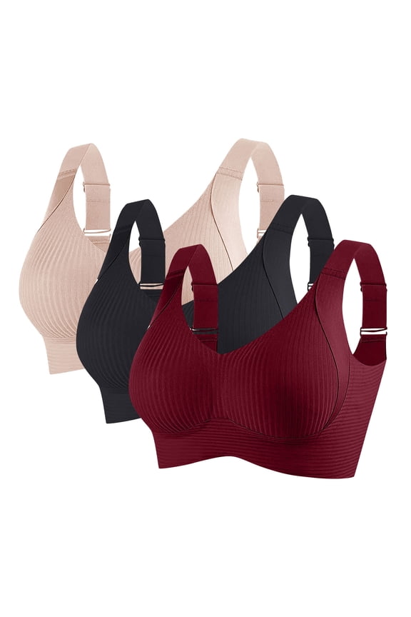 3pc Sports Bras for Women Adjustable Seamless Bras No Underwire Full Coverage Everyday Bra for Big Breast