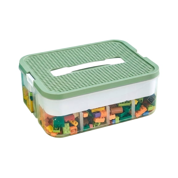 3pc Stackable Plastic Toy Storage Box for Kids, Divided Building Blocks Organizer Container, Lego-Compatible Brick Storage with Multiple Compartments for Playroom & Bedroom( Green/3pc )
