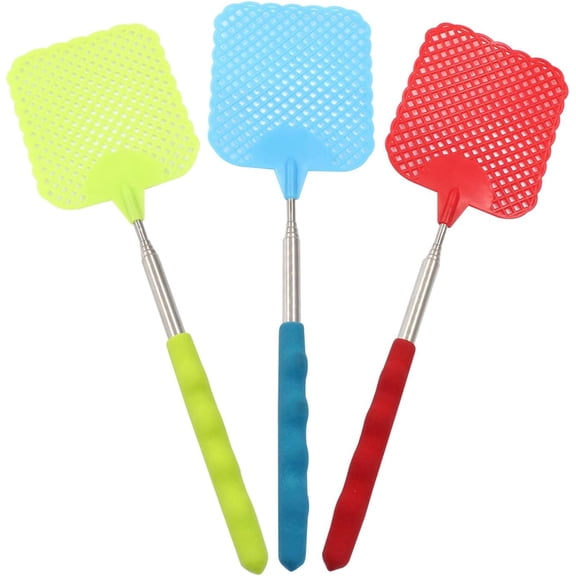 3pc Telescopic Fly Swatter, Long Reach Retractable Manual Gnat Swatter with Stainless Steel Handle, Multi-Color