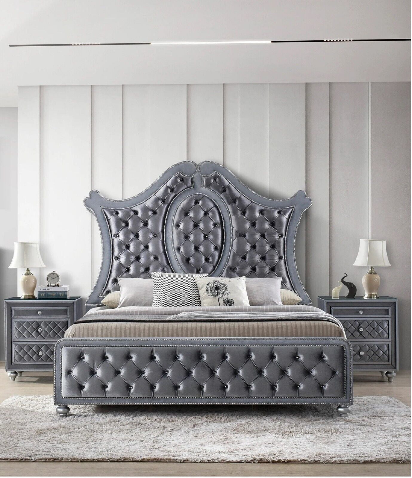 3pc Traditional Upholstered King Size Panel Bed Set Arched Headboard Bedroom Furniture - Walmart.com