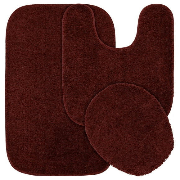3pc Traditional Washable Nylon Bath Rug Set Red
