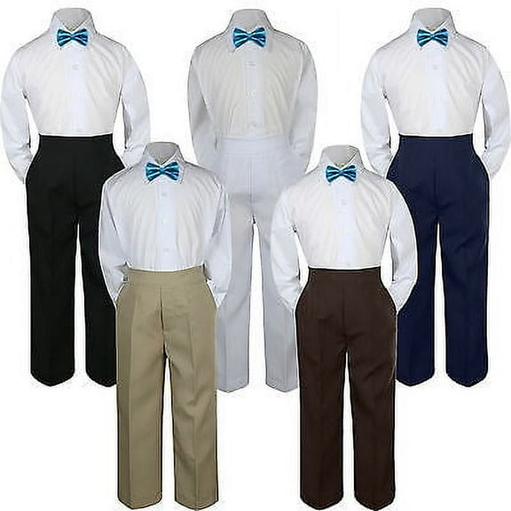 3pc Turquoise Spa Bow Tie Suit Shirt Pants Set Baby Boy Toddler Kid Uniform S-7