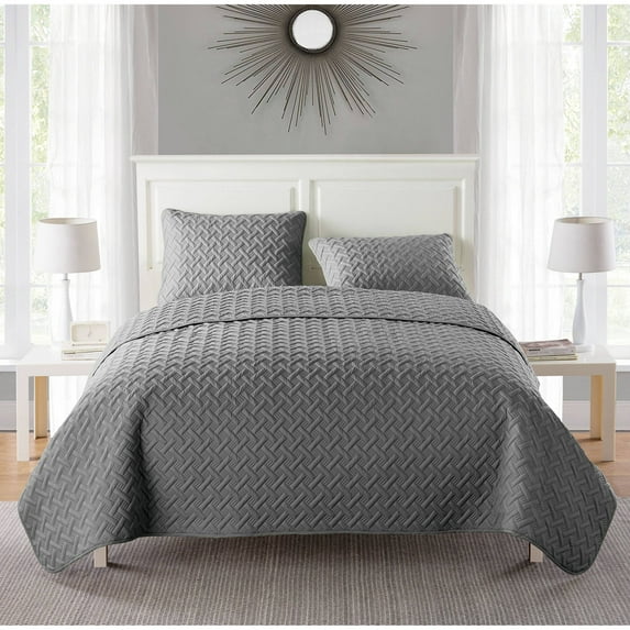 3pc Twin Nina Embossed Quilt Set Gray Home