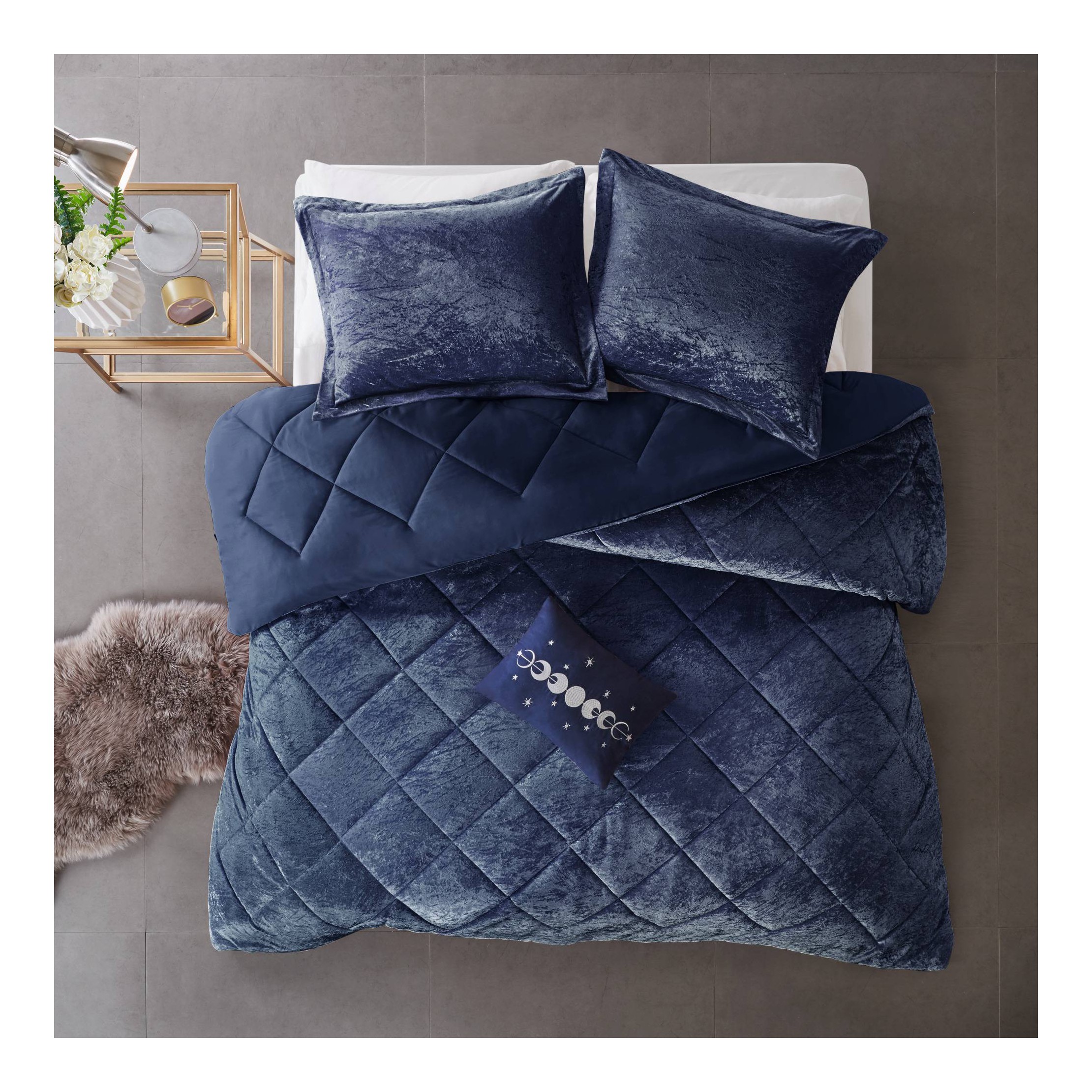 3pc Twin/Twin Extra Long Alyssa Velvet Comforter Set Navy