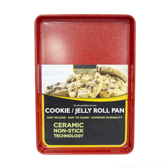 3pc Ultimate Commercial Weight Cookie Sheet Set, Two 15 x 10-Inch Pans, One 13 x 9-Inch-Inch Pan (Red Granite)