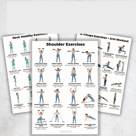 3pc Upper Body Exercise Bag Triceps Exercise Shoulder Exercise Neck Activity Exercise Poster Home Gym Poster