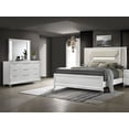 thumbnail image 1 of 3pc White Panel Upholstery LED Light King Bed Dresser Mirror Set Furniture, 1 of 5