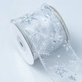 thumbnail image 1 of 3pc Wired Edge Ribbon Verdsylv 1 Roll 6.3Cm Metallic Snowflake Ribbon, Wired Edge Silver Foil Snowflakes Decorative Craft Ribbon for Gift Wrapping, Bows, Wreath Making, Diy Projects, Silver, 1 of 4