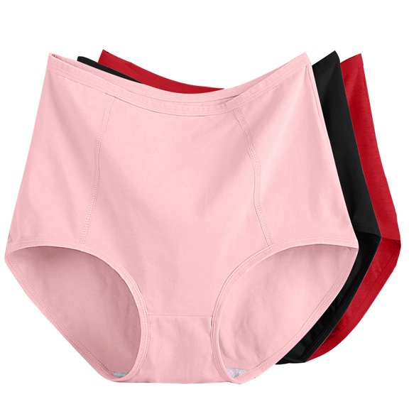 3pc Women's Plus Size XL-6XL Solid Color High Waist Leak Proof Short Underwear Shorts Cotton Underwear for Women Briefs Pinky-a 5XL