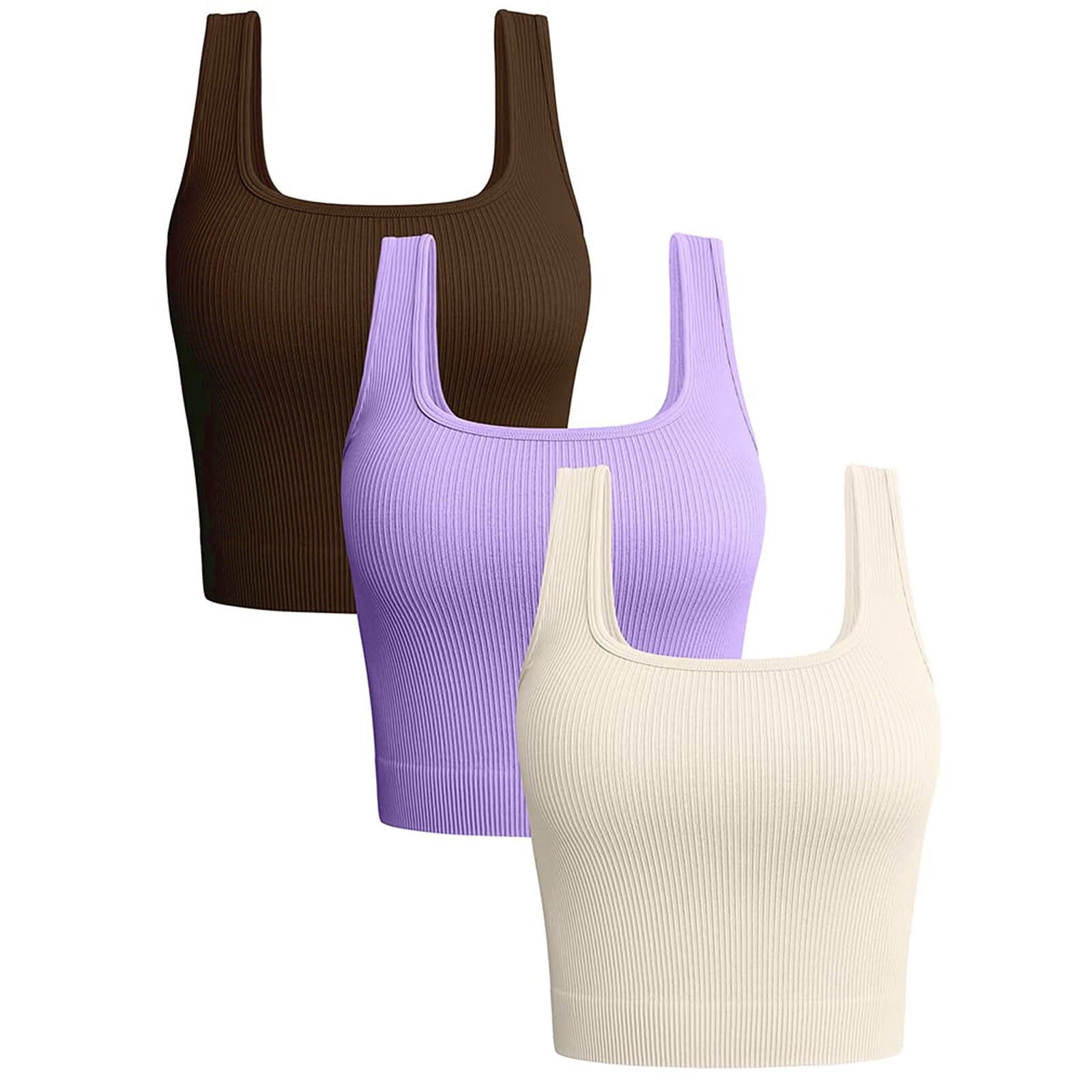 3pc Women's Seamless Ribbed Workout Yoga Top Sports Bra Casual Running Tank  Top 
