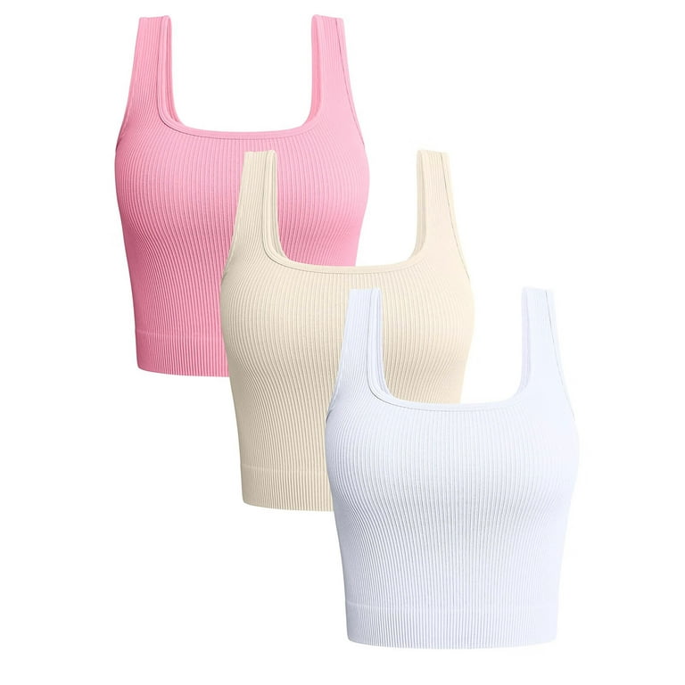 3pc Women's Seamless Ribbed Workout Yoga Top Sports Bra Casual Running Tank  Top 
