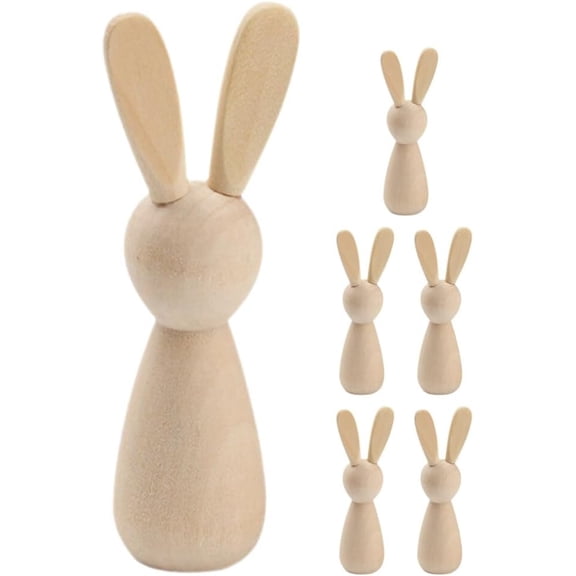 3pc Wooden Bunny Dolls DIY Easter Peg Dolls Rabbit Figurines Natural Blank Animal Figures Graffiti Toys for Crafts Easter Spring Home Decor