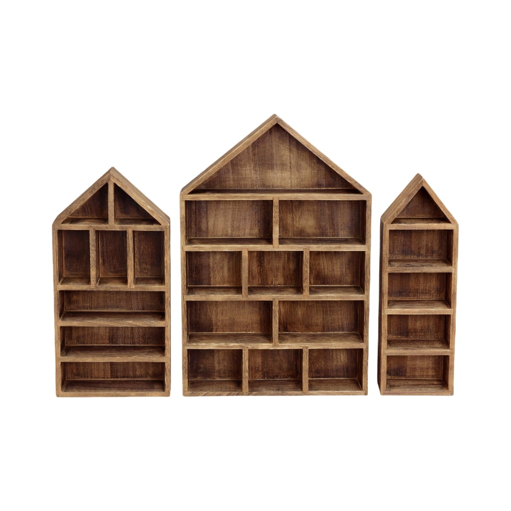 3pc Wooden House Shelves Wall Storage for Mini Figures Curios Cabinets ...