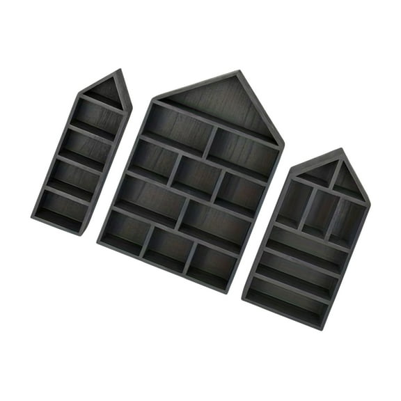 3pc Wooden Shadow Boxes Shelves Wall Cabinets for Displaying Mini Figures Medals