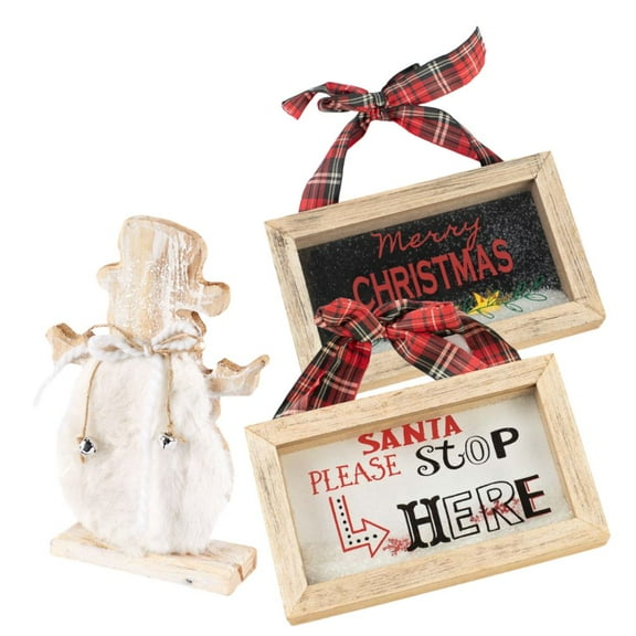 3pc Wooden Snowman and Shadow Boxes With Snow Set - for Christmas Decor - Factory Direct Craft