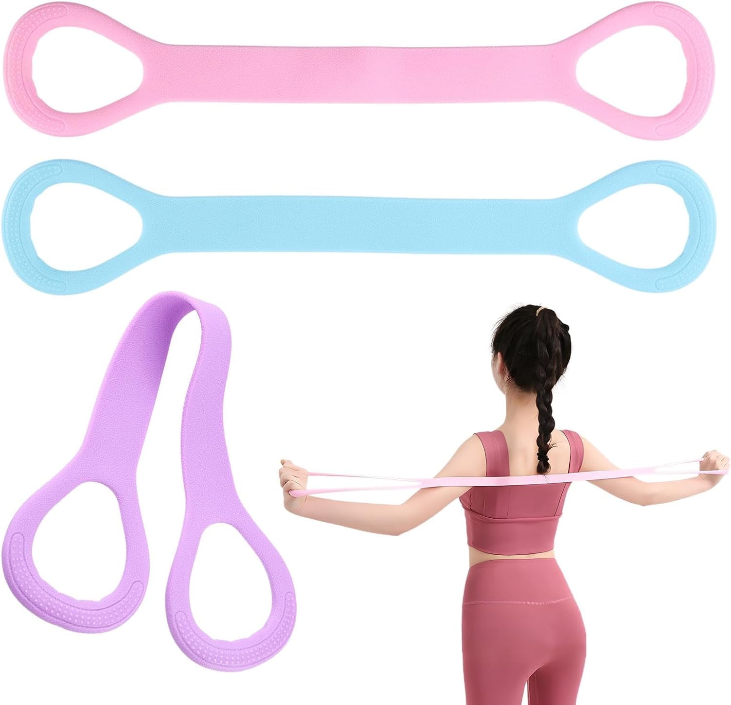 3pc Yoga Resistance Band, Figure 8 Resistance Band, Arm Back Shoulder Exercise Bands, Elastic Rope Stretch Fitness Band, Yoga Gym Fitness Pulling Rope
