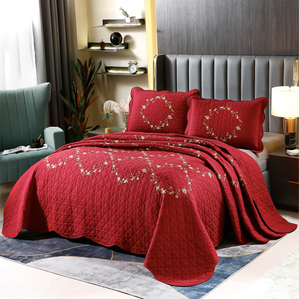 3pc cotton Bedspread on the bed French pastoral style bed cover summer