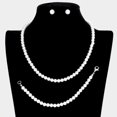 thumbnail image 1 of 3pc pierced silver & white pearl necklace, bracelet & earring set, 1 of 1
