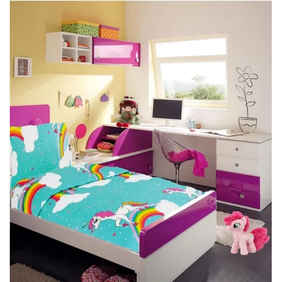 Gorgeous Home Linen 3pc Twin Sheet Set, Unicorn Blue Multi-Color Pattern, Easy Wash Microfiber