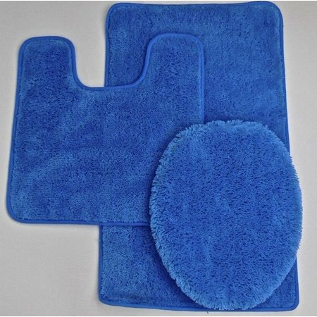 3pc solid plain assorted colors bathroom rugs contour mat toilet lid cover set