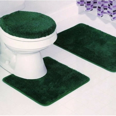 3pc solid plain assorted colors bathroom rugs contour mat toilet lid cover set