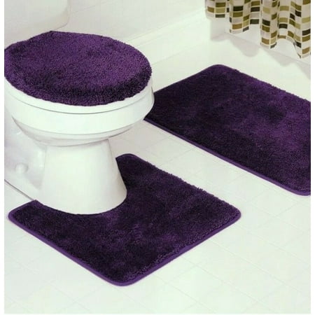 3pc solid plain assorted colors bathroom rugs contour mat toilet lid cover set