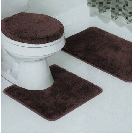 3pc solid plain assorted colors bathroom rugs contour mat toilet lid cover set