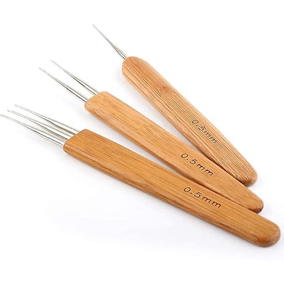 3pcs 0.5mm Dreadlock Crochet Needle Hook Bamboo Handle Hooks Tools Making