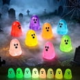 thumbnail image 1 of 3pcs 0.79 Inch Mini Glow in Dark Ghost Figurines, Tiny Luminous Ghost Statue Decor, Mini Halloween Ghost Decor for Tabletop Shelf, Spooky Ghost Decoration for Halloween Party, Purple, 1 of 7