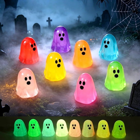 3pcs 0.79 Inch Mini Glow in Dark Ghost Figurines, Tiny Luminous Ghost Statue Decor, Mini Halloween Ghost Decor for Tabletop Shelf, Spooky Ghost Decoration for Halloween Party, Blue