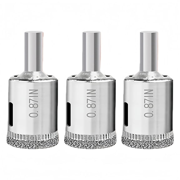 3pcs 0.87 Inch Diamond Grit Hole Saw, Single Piece Glass & Stone Drill Bit for DIY & Plumbing