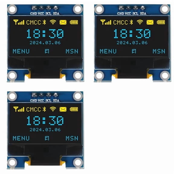 3pcs 0.96 Inch OLED Display Screen Module  IIC 128x64 SSD-1306 LCD Screen 3.3V-5V Blue Yellow for ESP32 ESP8266