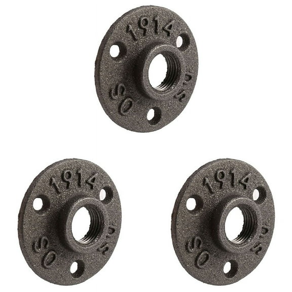 3pcs 1/2 Inch Black Cast Iron Pipe Fittings Floor Flange Threaded